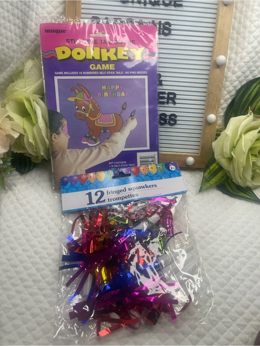 Stick the Tail on the Donkey Birthday Party Game + 12 Fringe Squawkers Party Fav